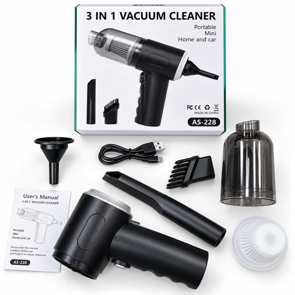 AS-228 – Aspirateur Portable 3-en-1 Sans Fil pour Voiture &amp; Maison