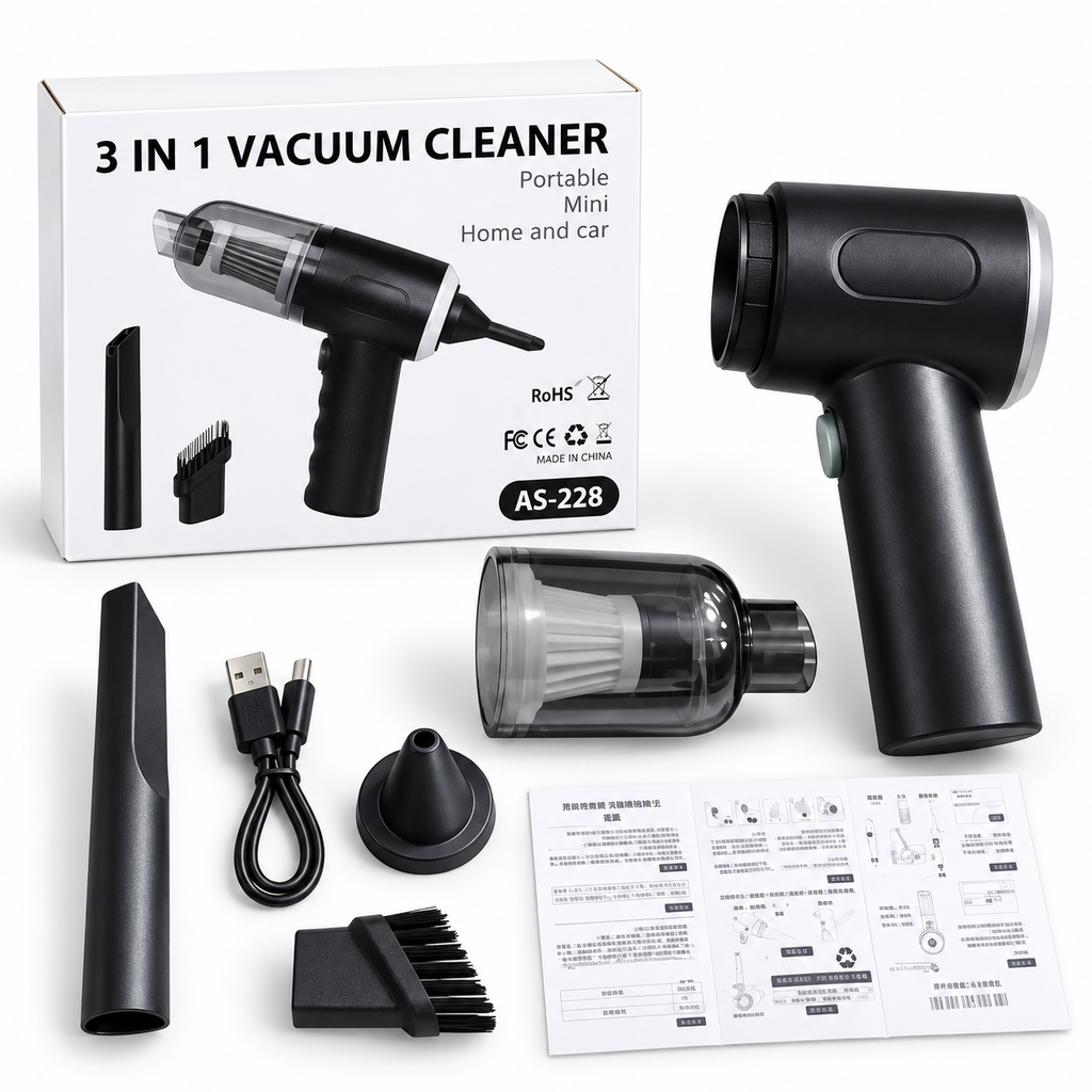 AS-228 – Aspirateur Portable 3-en-1 Sans Fil pour Voiture &amp; Maison