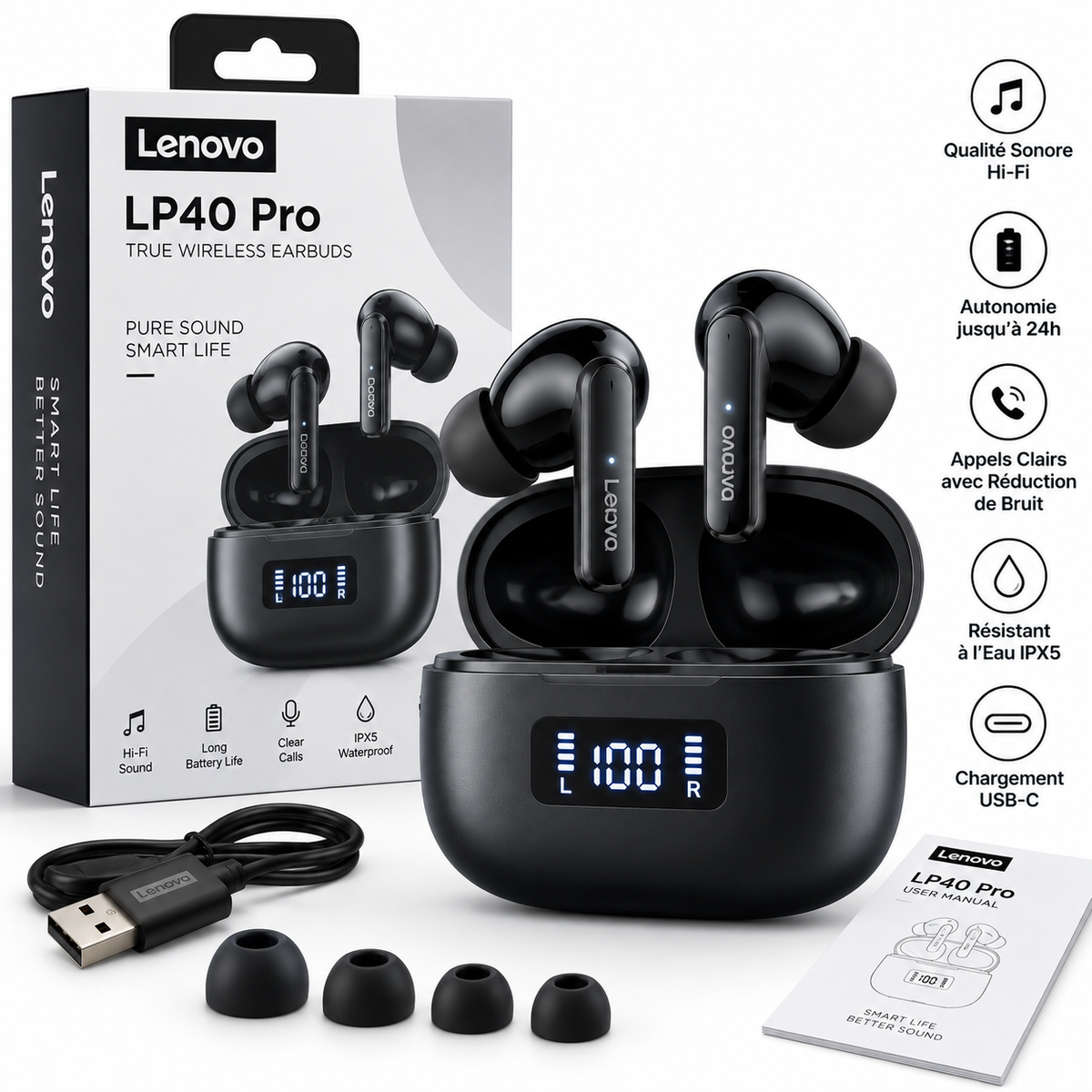 Lenovo LP40 Pro – Écouteurs Bluetooth Sans Fil